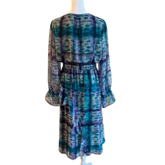 Soft Surroundings Watercolor Midi Dress XL Ruffle Sheer Long Sleeve Boho VNeck - Picture 5 of 8